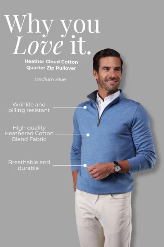 Collars & Co Cloud Cotton Quarter Zip - Heather Blue
