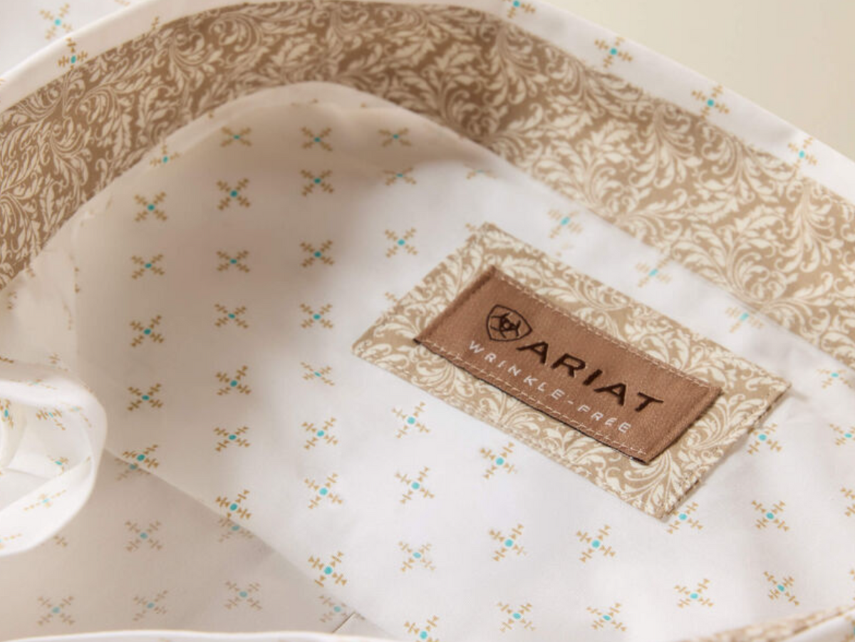 Ariat Wrinkle Free Barlow Classic Fit Shirt - White with Geometric Print