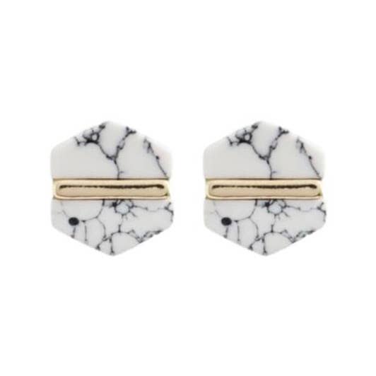 St Armands Designs of Sarasota - White Marble Hexagon Statement Stud Earrings