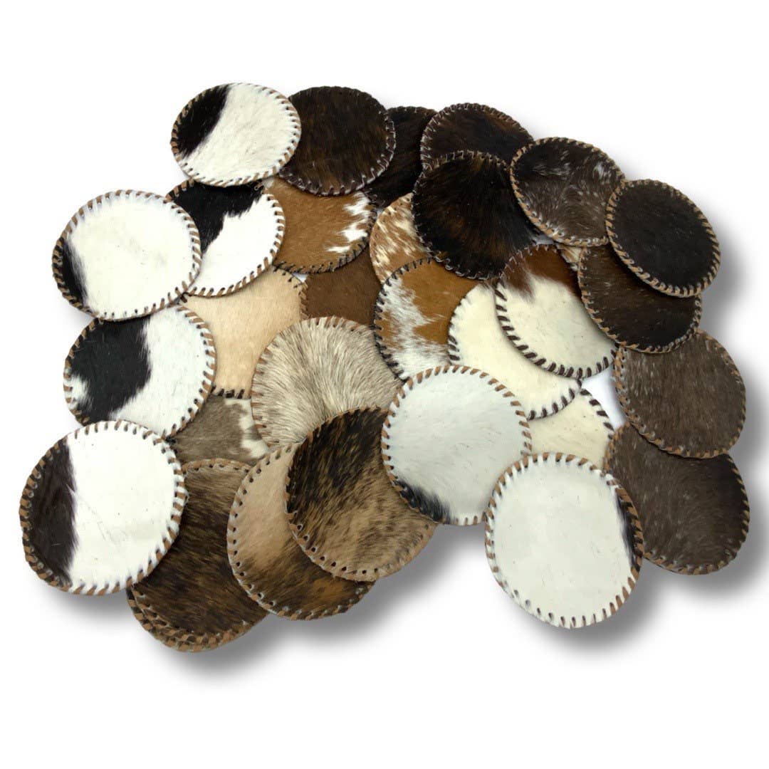 Genuine Cowhide Round Leather Lace Coaster Set of 4