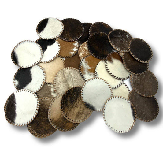 Genuine Cowhide Round Leather Lace Coaster Set of 4