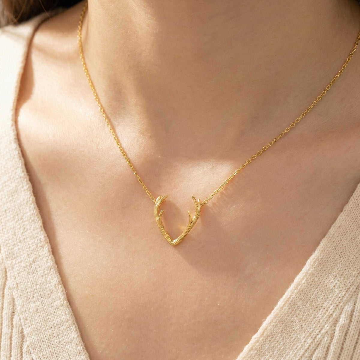 Gold Dipped Antler Pendant Necklace: S