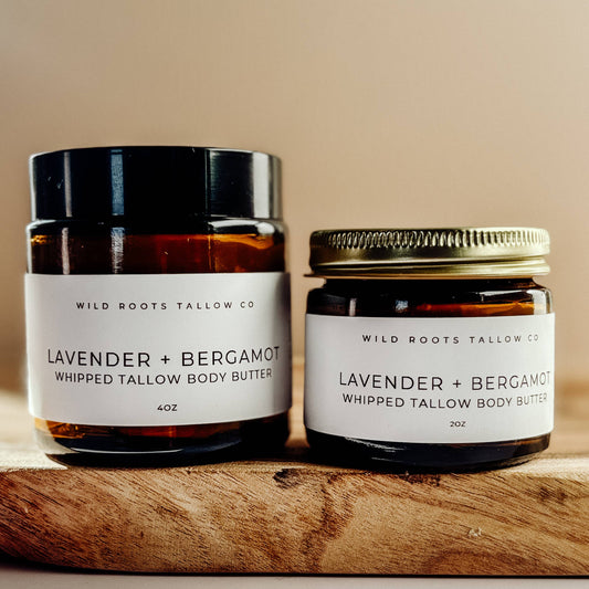 Lavender & Bergamot Tallow Body Butter | Calming Body Whip: 2oz