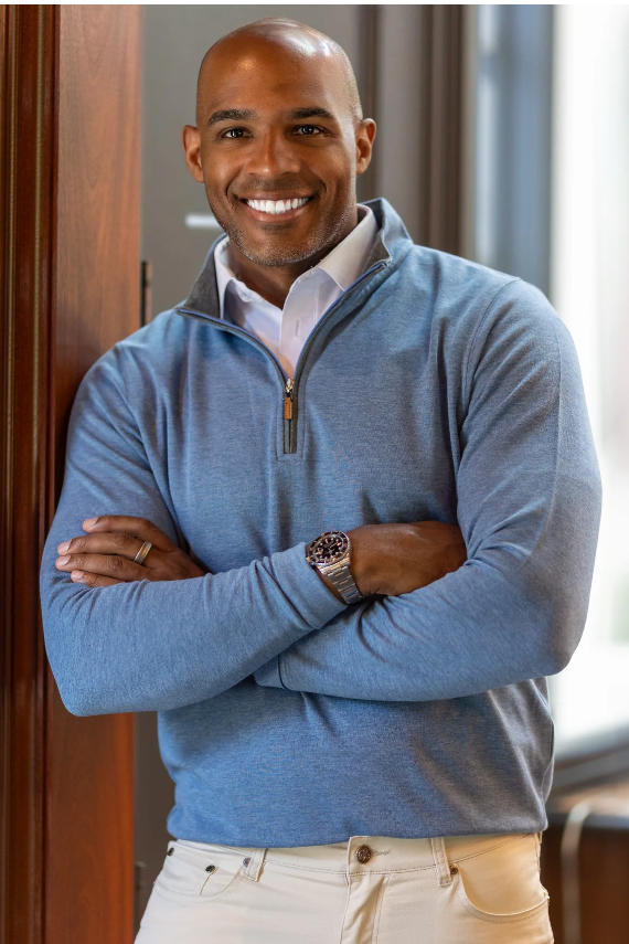 Collars & Co Cloud Cotton Quarter Zip - Heather Blue