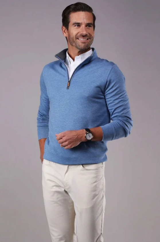 Collars & Co Cloud Cotton Quarter Zip - Heather Blue