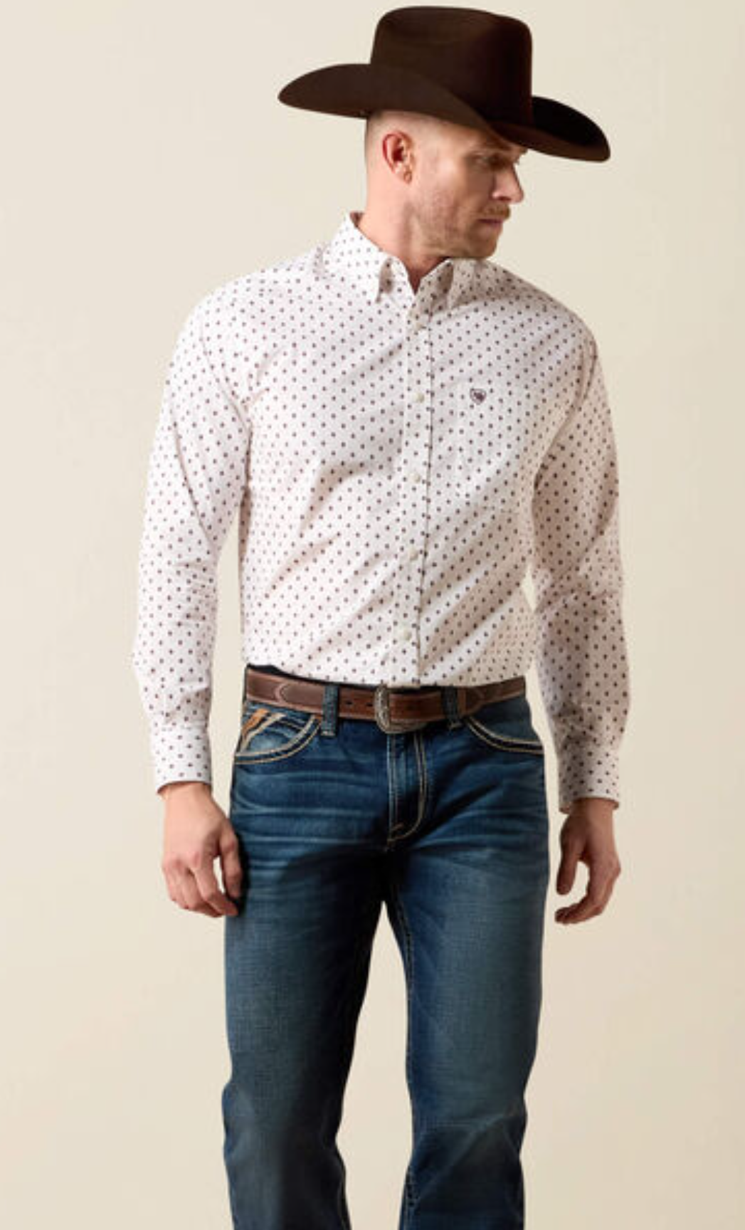 Ariat Campbell Classic Fit Shirt - White with Garnet Geometric Print