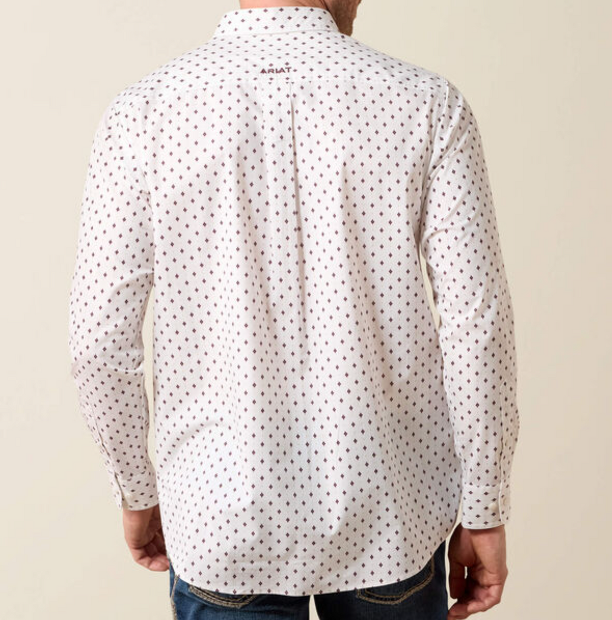Ariat Campbell Classic Fit Shirt - White with Garnet Geometric Print