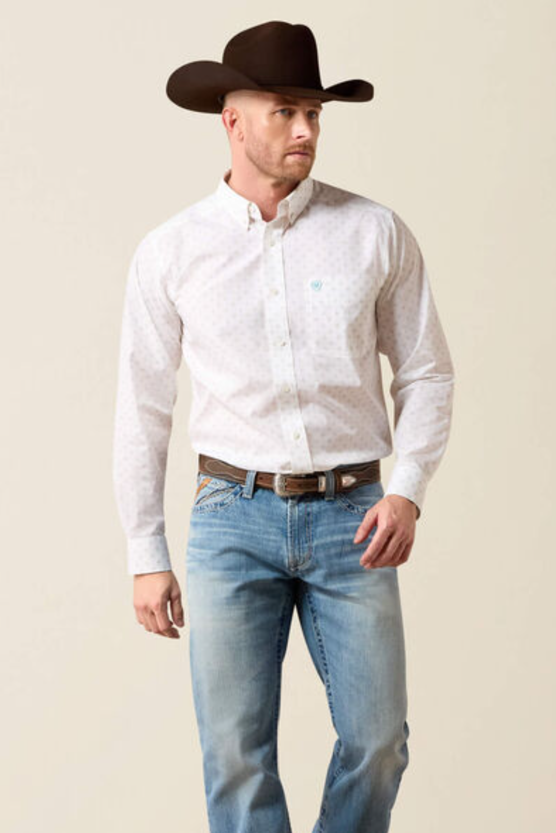 Ariat Wrinkle Free Barlow Classic Fit Shirt - White with Geometric Print