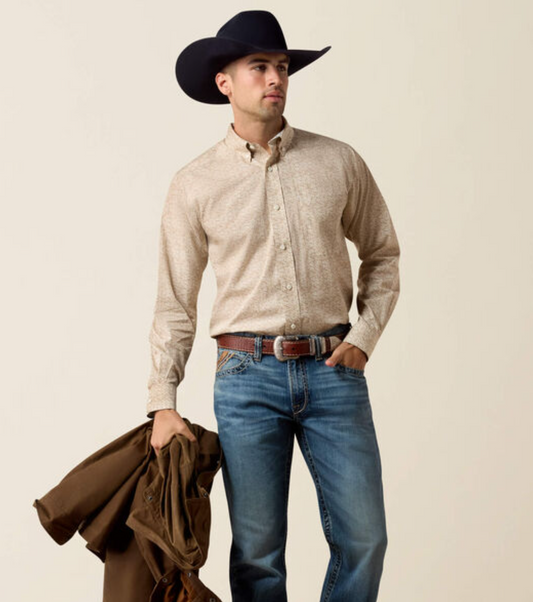 Ariat Wrinkle Free Bartlet Classic Fit Shirt - Savannah Tan Scroll Print