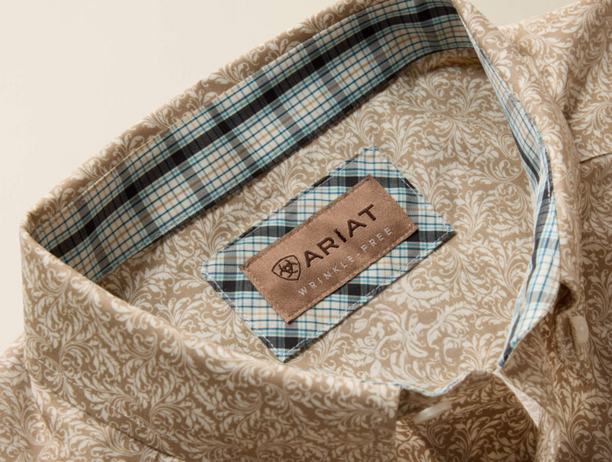 Ariat Wrinkle Free Bartlet Classic Fit Shirt - Savannah Tan Scroll Print