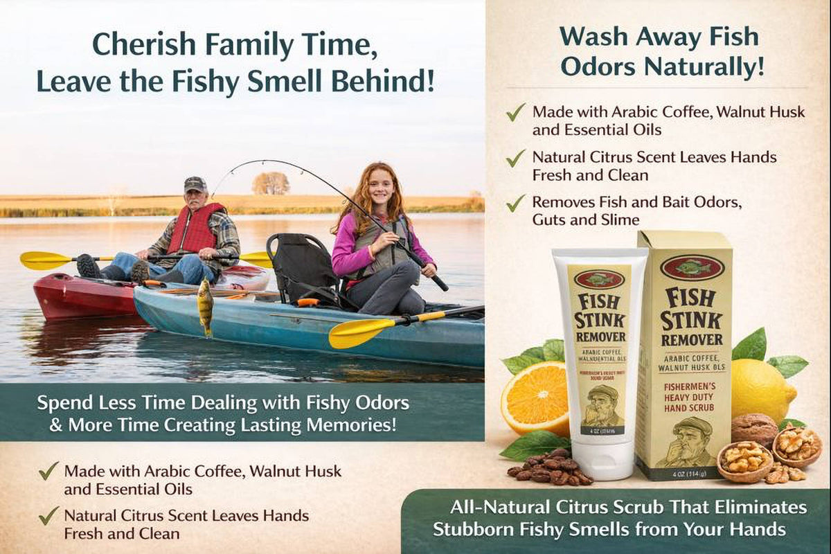 Fish Stink Remover Scrub – Heavy Grit Citrus Hand Scrub with Arabic Coffee & Walnut Husk – Removes Odor & Grime – Fishing Gift for Men, Dad, Husband