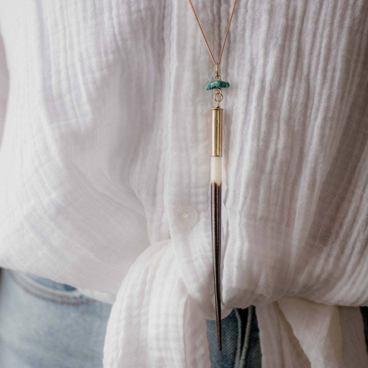 Yellowstone Beth Dutton Quill Necklace // Turquoise // 32": Predominantly White